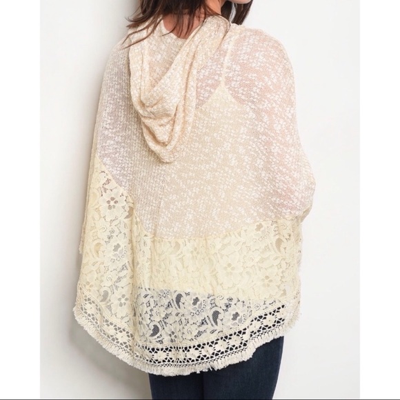 CREAM CROCHET TRIM PONCHO - Picture 4 of 7